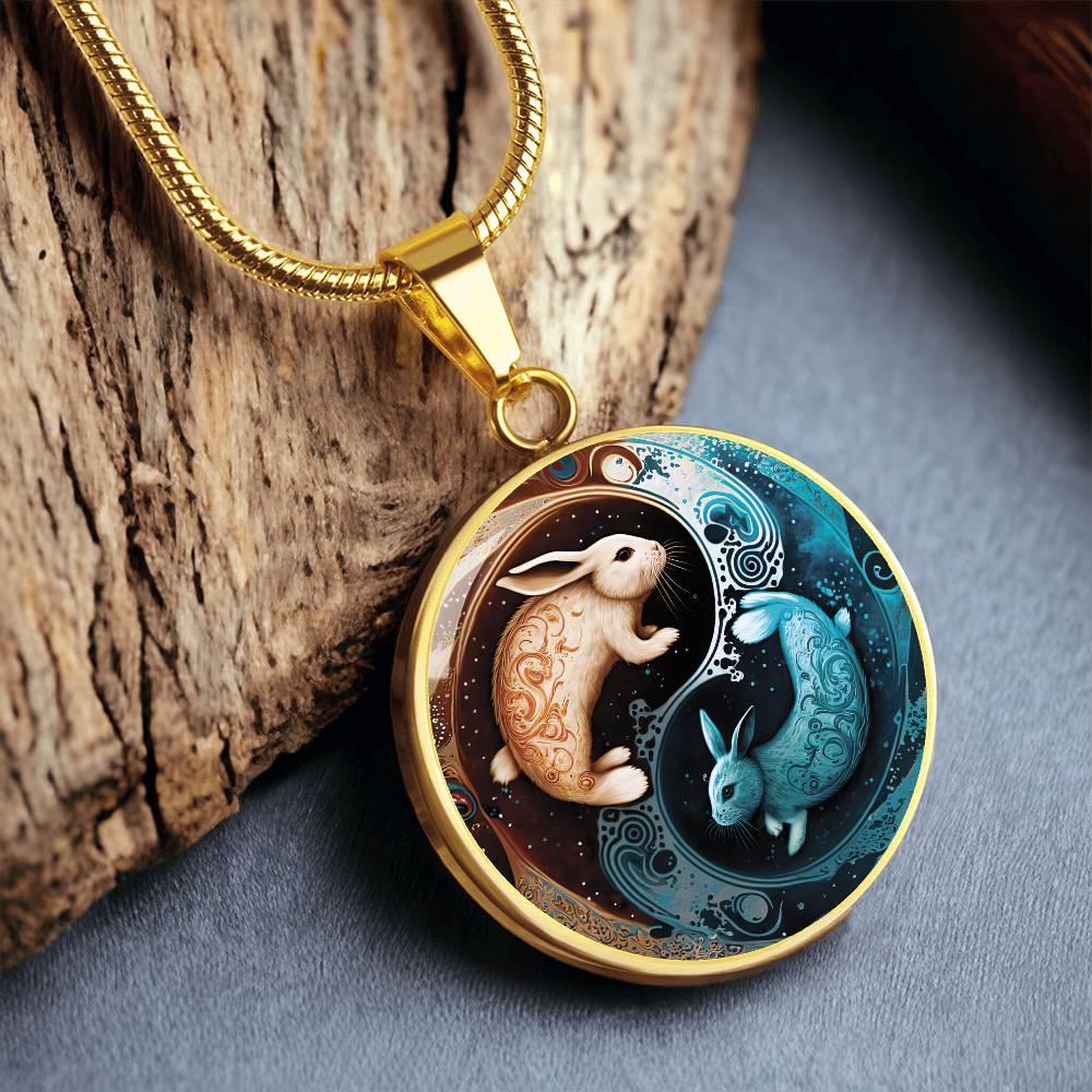 Gold Pendant Yin Yang Water Rabbit Necklace