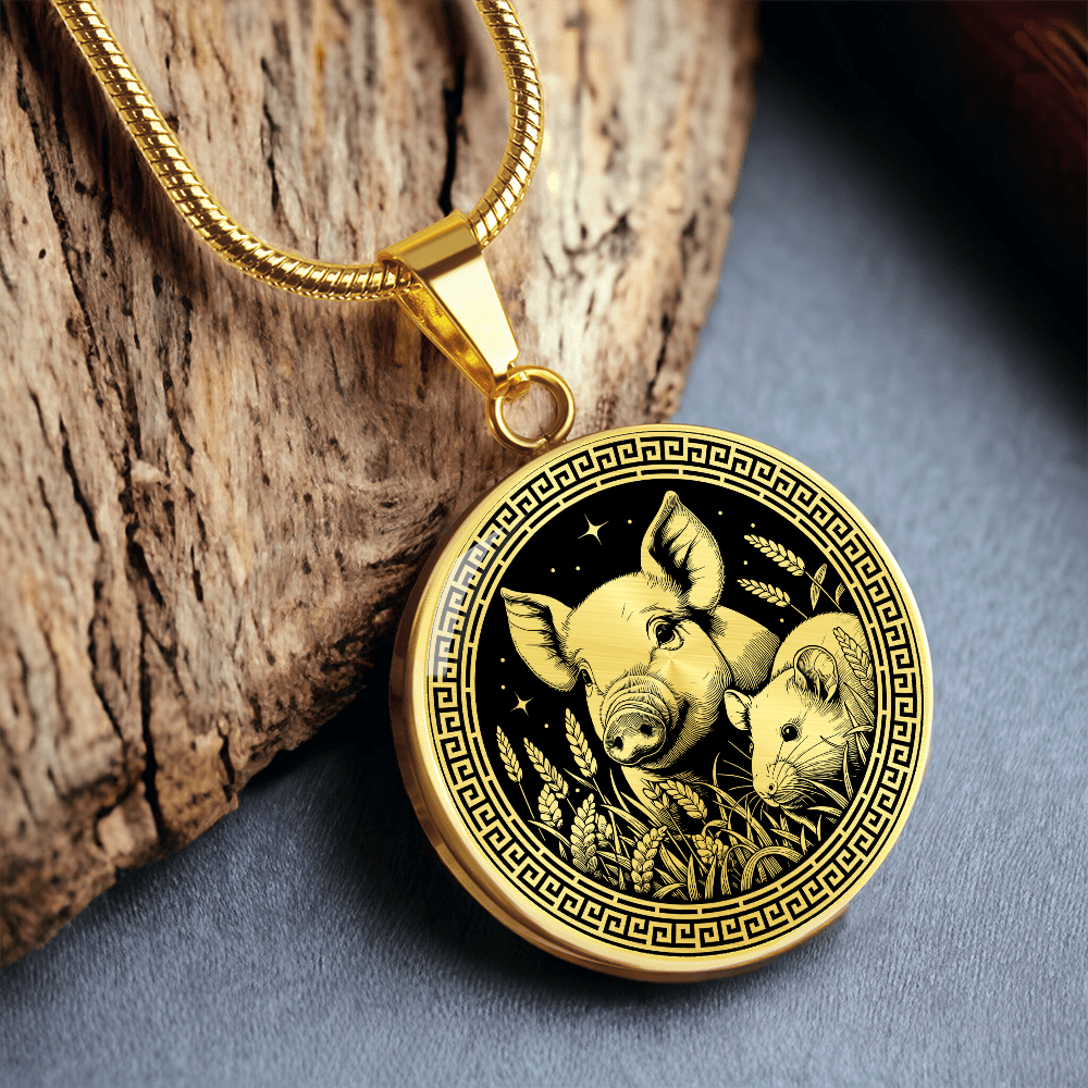 Rat & Pig Necklace - Chinese Zodiac Couples Pendant Jewelry