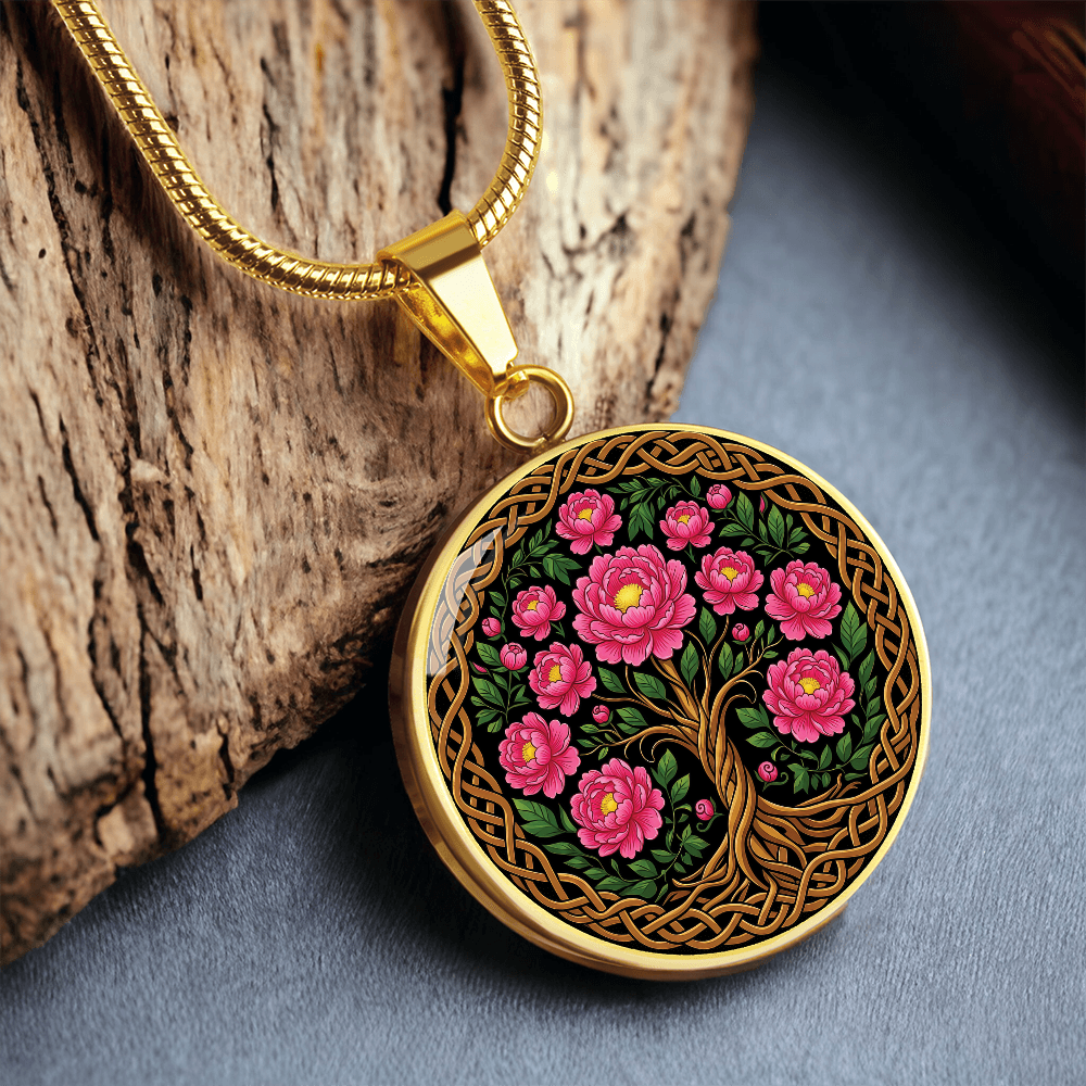 Celtic Tree of Life Pendant Necklace - Peony November Birth Flower Jewelry