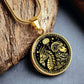 An Elegant gold pendant featuring a Year of the Ram/Sheep and Year of The Dragon Necklace in silver and black. This jewelry offers personalization with an engraving option for a name.