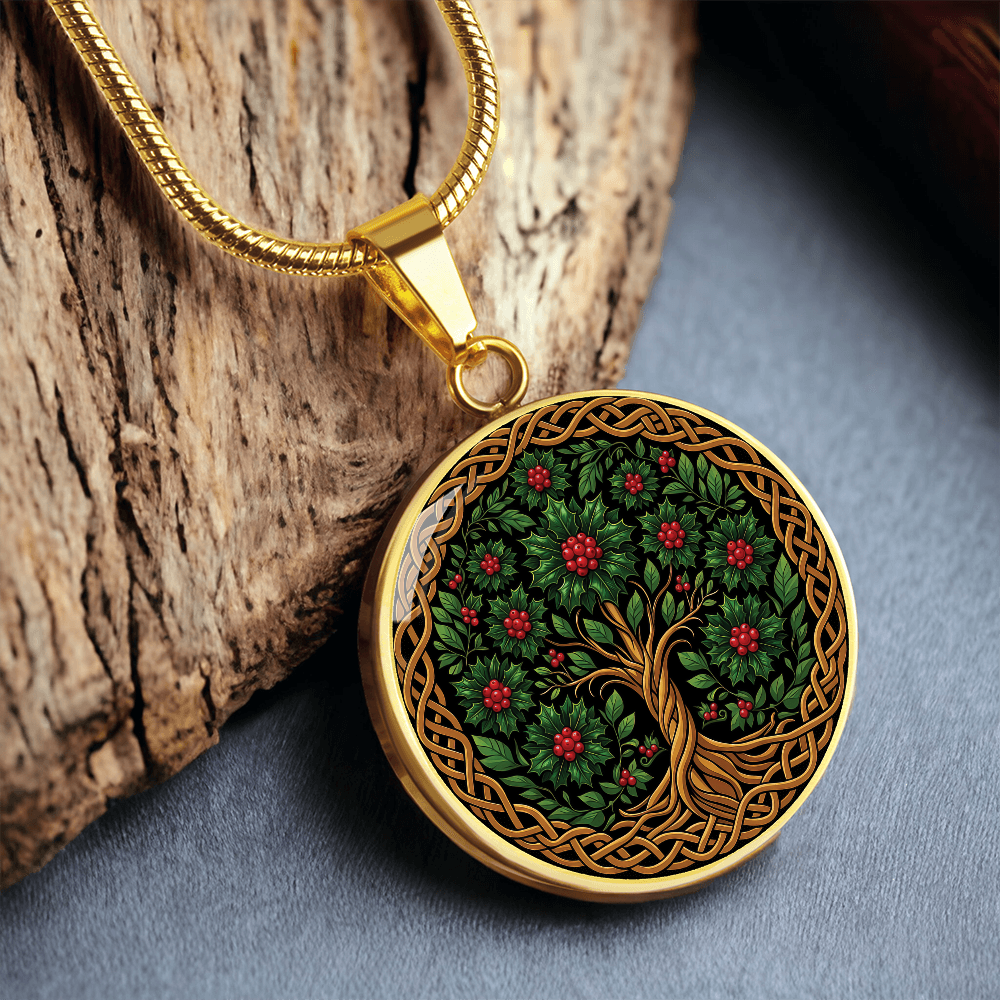 Celtic Tree of Life Pendant Necklace - Holly December Birth Flower Jewelry