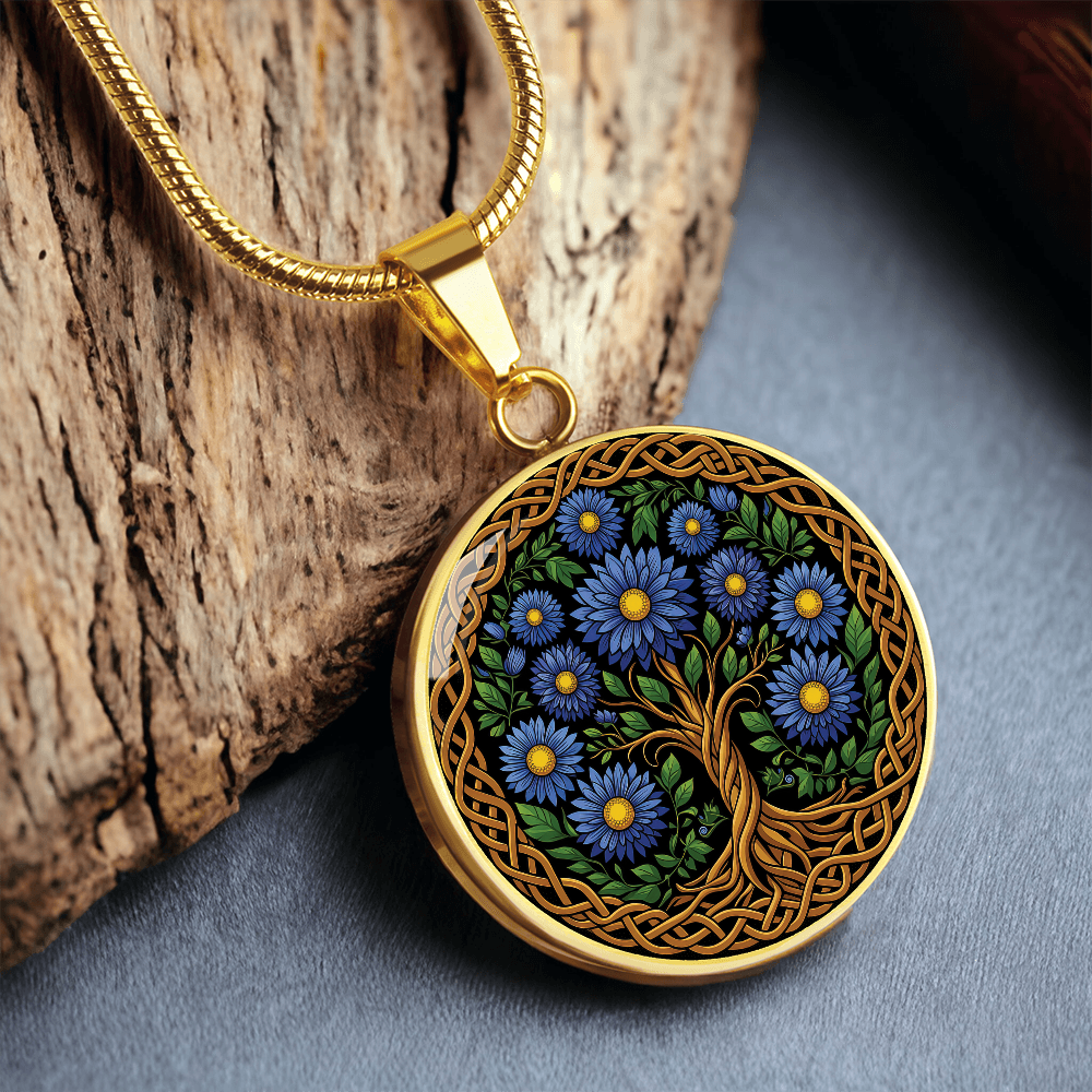 Celtic Tree of Life Pendant Necklace - Aster September Birth Flower Jewelry