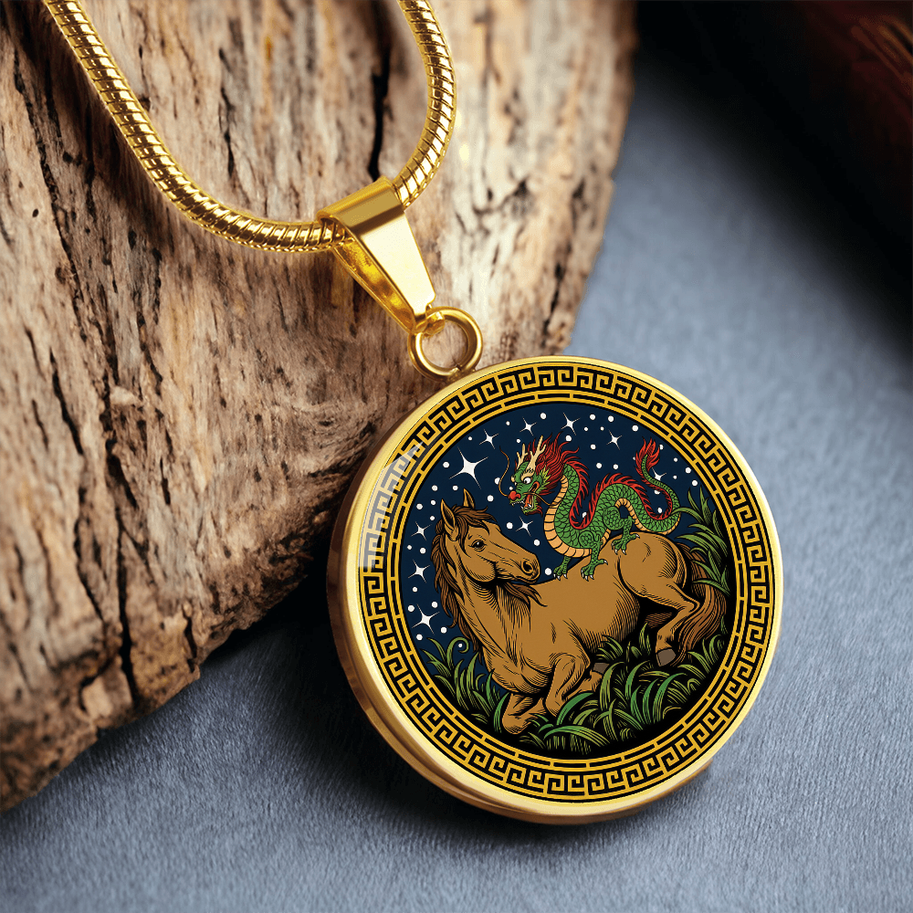 Dragon and Horse Necklace - Couples Chinese Zodiac Animal Pendant Jewelry