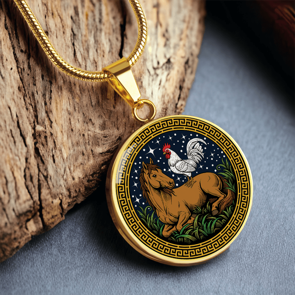 Rooster and Horse Necklace - Couples Chinese Zodiac Animal Pendant Jewelry