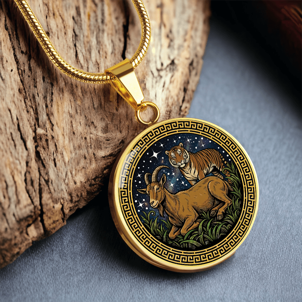Tiger & Goat Necklace - Couples Chinese Zodiac Animal Pendant Jewelry
