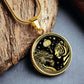An Elegant gold pendant featuring a Year of the Tiger and Year of The Dragon Necklace in gold and black. This jewelry offers personalization with an engraving option for a name.