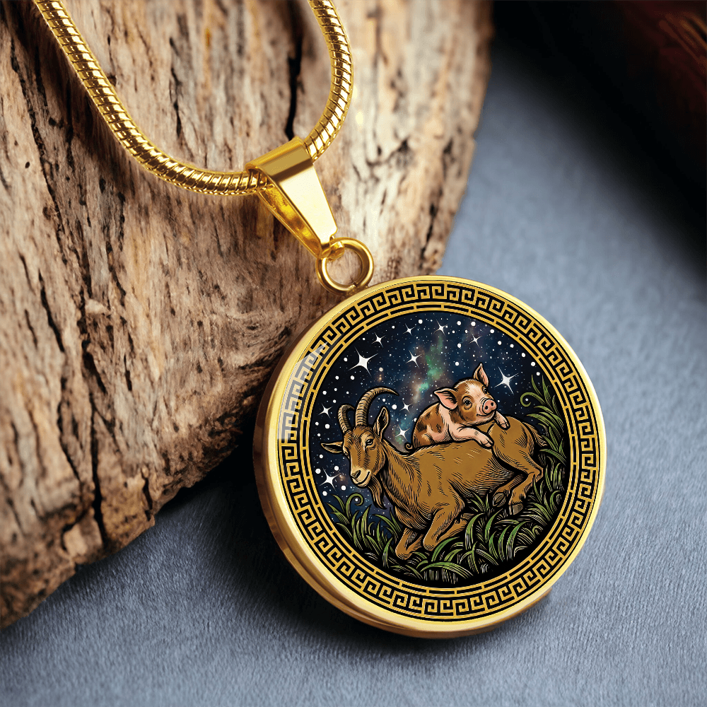 Pig & Goat Necklace - Couples Chinese Zodiac Animal Pendant Jewelry