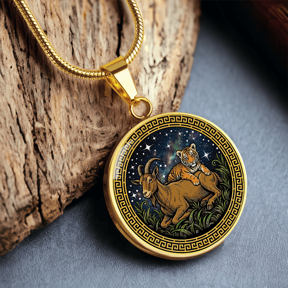 Tiger & Goat Necklace - Couples Chinese Zodiac Animal Pendant Jewelry