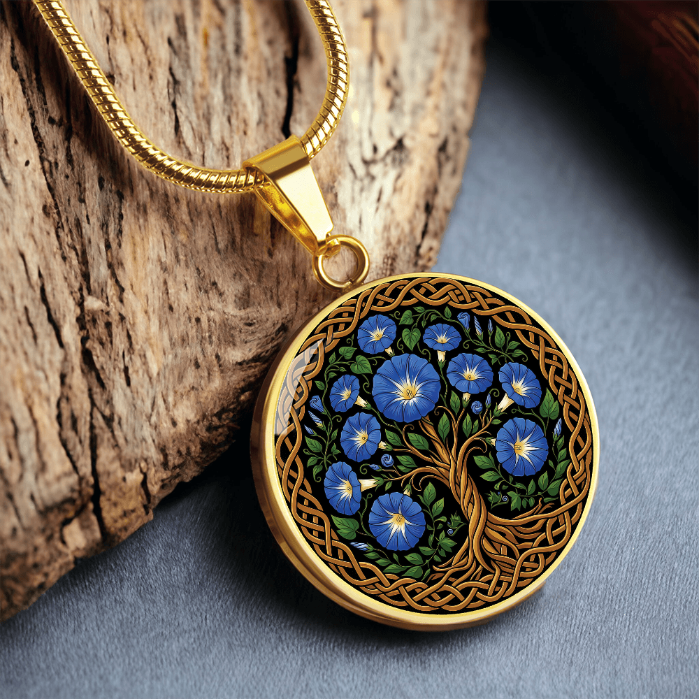 Celtic Tree of Life Pendant Necklace - Morning Glory September Birth Flower Jewelry