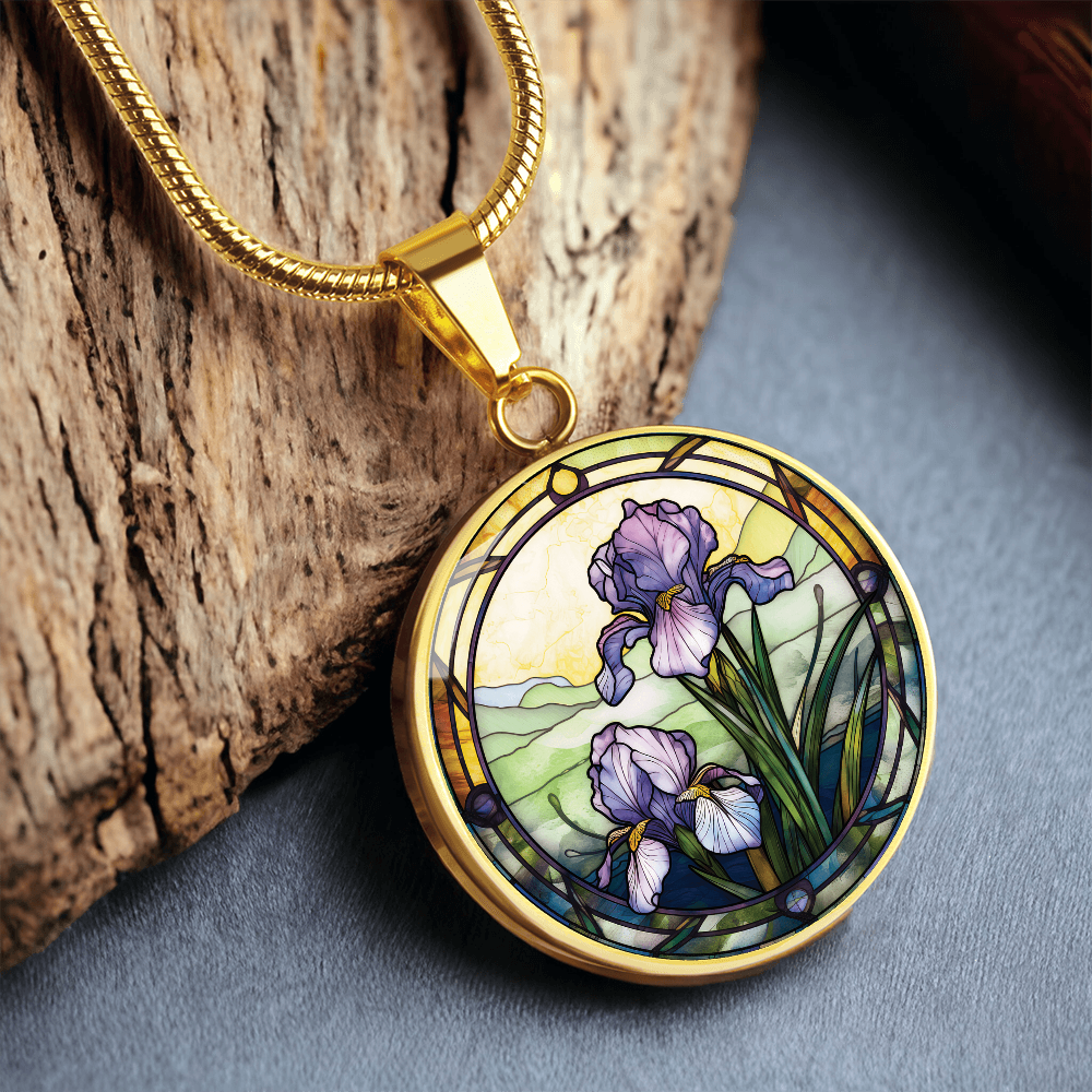 Iris Necklace - February Birth Flower Pendant Jewelry