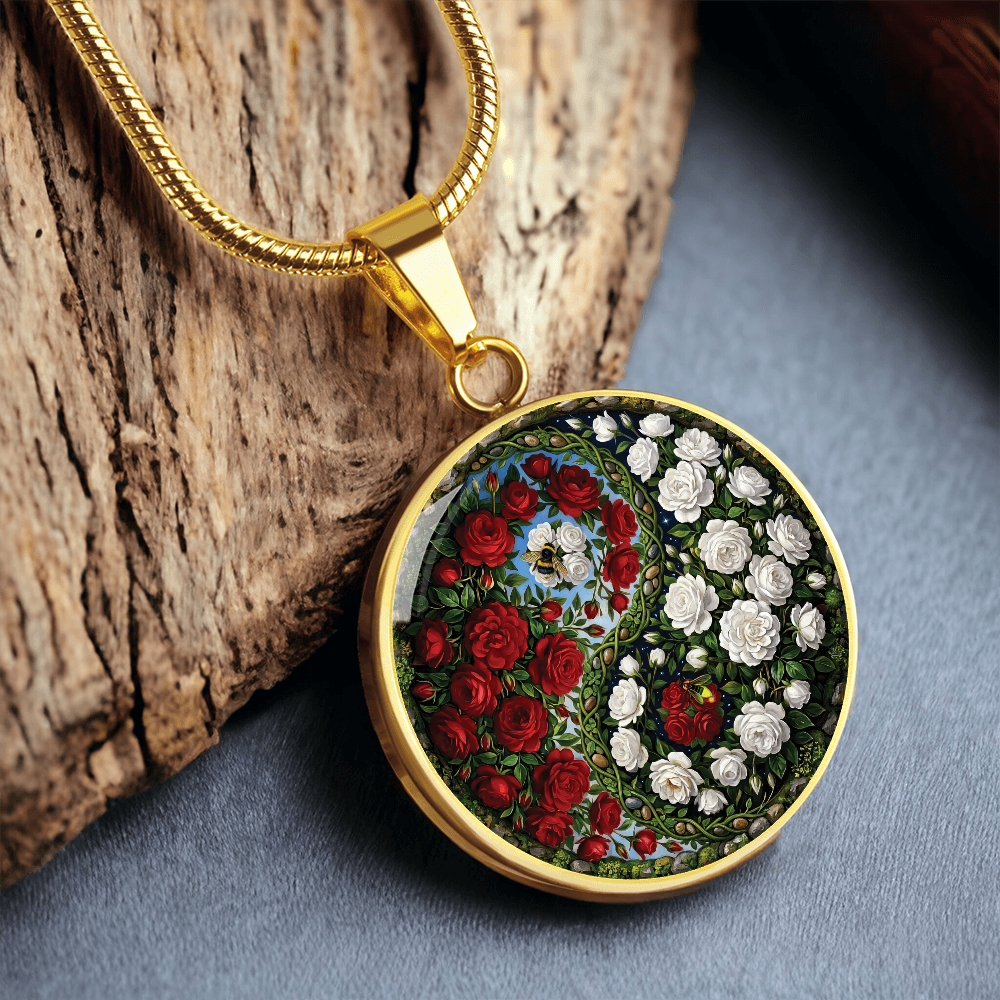 Rose Yin Yang Necklace - June Birth Month Flower Pendant Jewelry