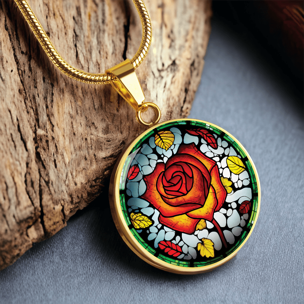 Red Rose Necklace - June Birth Flower Pendant Jewelry