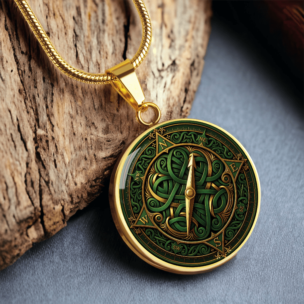 Compass Rose Necklace - Green Celtic Pendant Jewelry