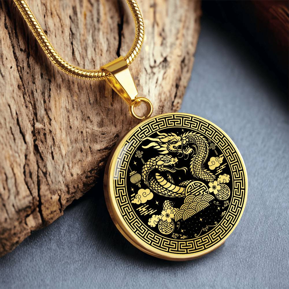 Year of The Dragon Necklace, Chinese Zodiac Animal Jewelry Gift, Lunar New Year 2024 Pendant, Engraved  Spirit Companion Snake Necklace