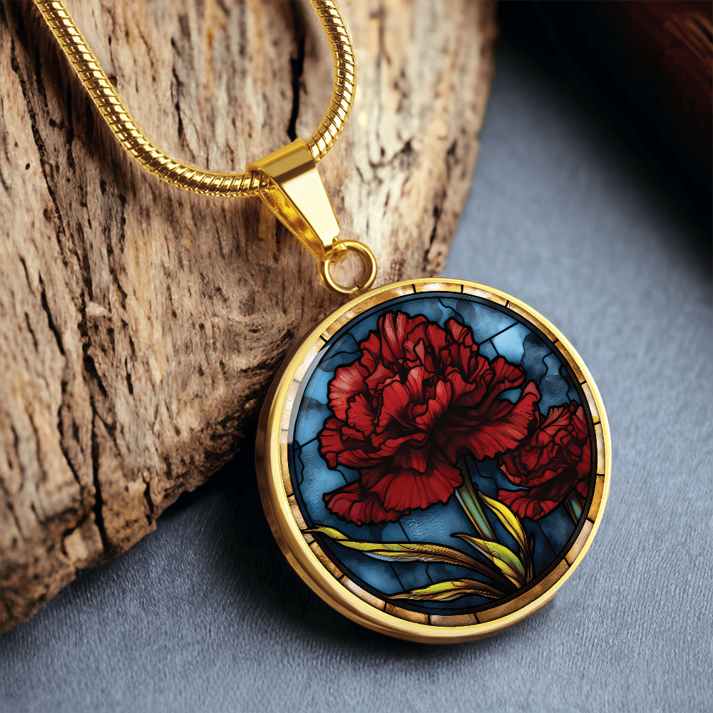 Carnation Necklace - January Birth Flower Pendant Jewelry