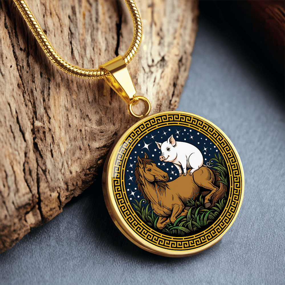Pig and Horse Necklace - Couples Chinese Zodiac Animal Pendant Jewelry