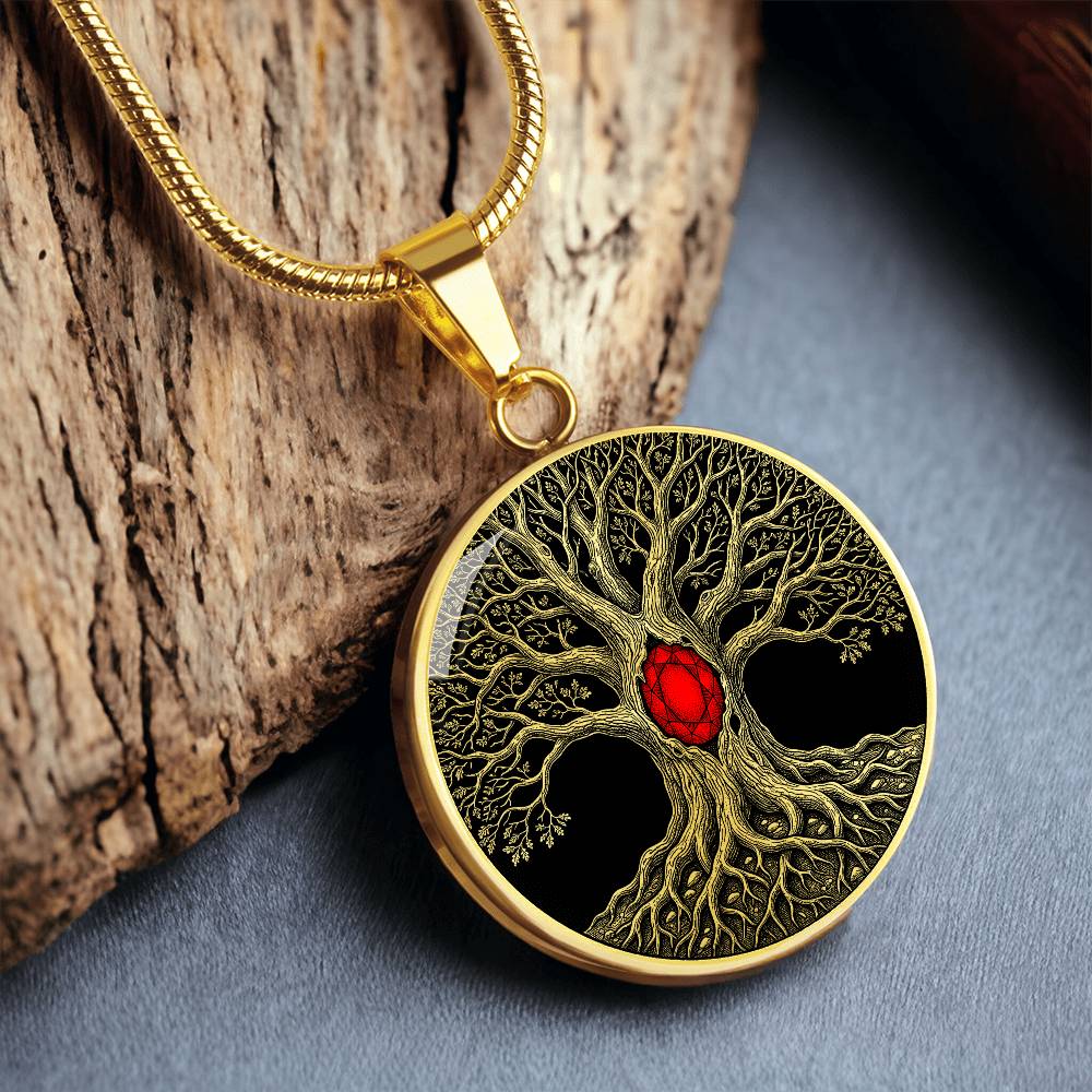 Tree of Life Necklace - Red Birthstone Design