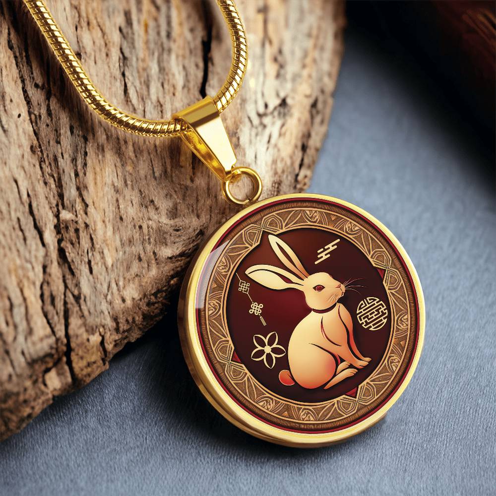 Year of the Rabbit Necklace, Personalized Chinese Zodiac Animal Jewelry, Engraved Lunar New Year Gift, Gold Spring Festival Charm Pedant