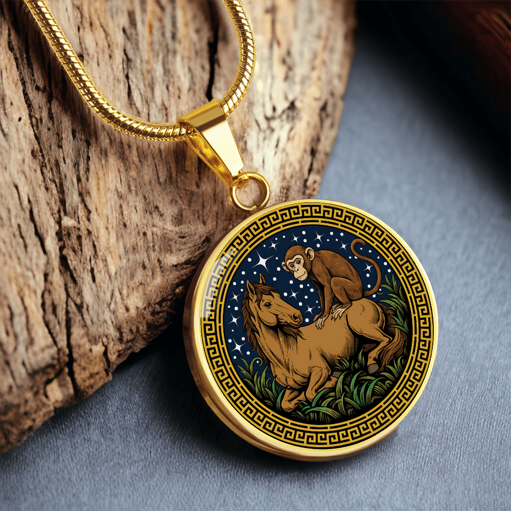 Monkey and Horse Necklace - Couples Chinese Zodiac Animal Pendant Jewelry