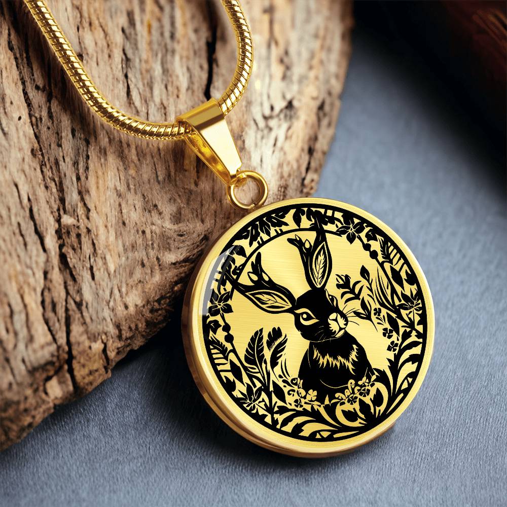 Gold Engraved Jackalope Necklace