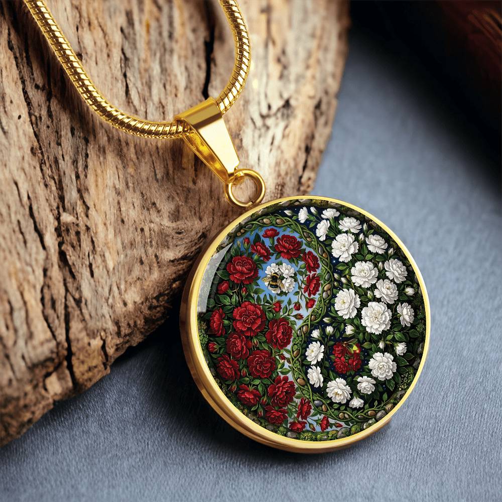 Carnation Yin Yang Necklace - January Birth Month Flower Pendant Jewelry