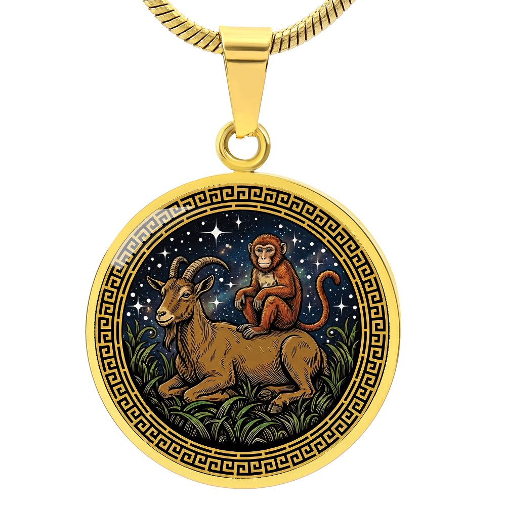 Monkey & Goat Necklace - Couples Chinese Zodiac Animal Pendant Jewelry