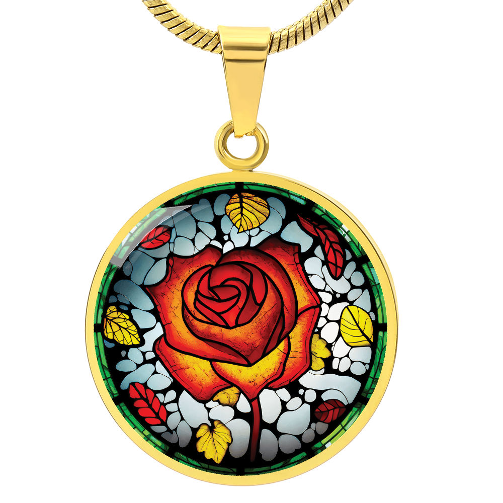 Red Rose Necklace - June Birth Flower Pendant Jewelry