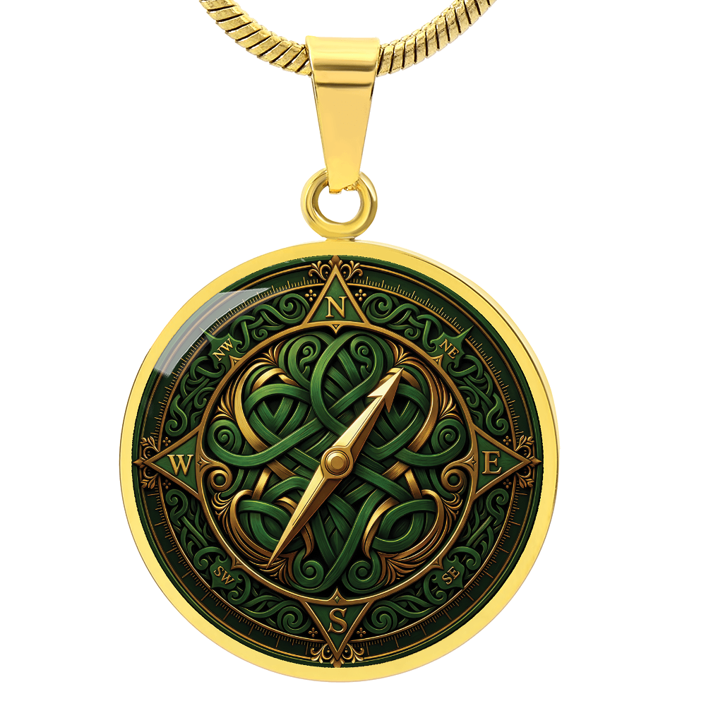 Compass Rose Necklace - Green Celtic Pendant Jewelry