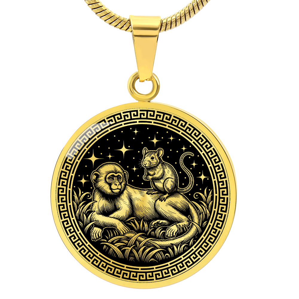 Monkey & Rat Necklace - Couples Chinese Zodiac Animal Pendant Jewelry