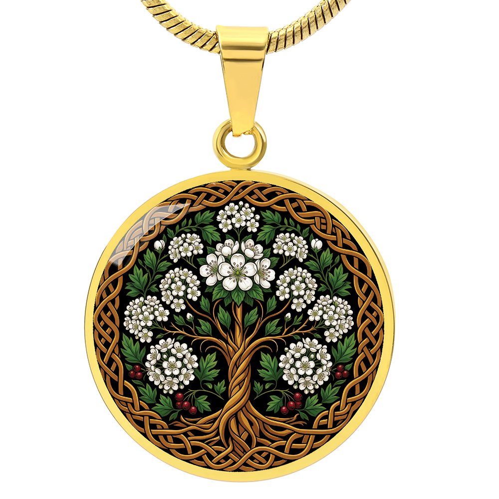 Celtic Tree of Life Pendant Necklace - Hawthorn May Birth Flower Jewelry