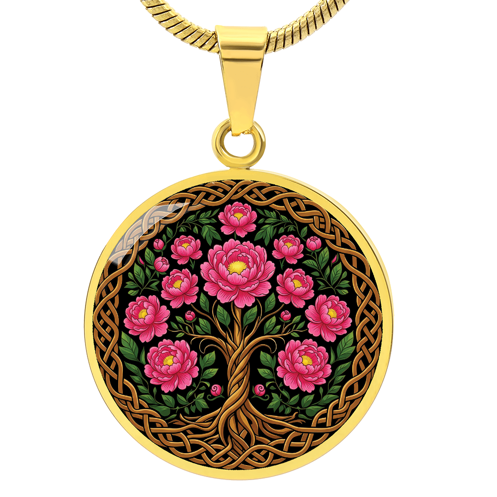 Celtic Tree of Life Pendant Necklace - Peony November Birth Flower Jewelry