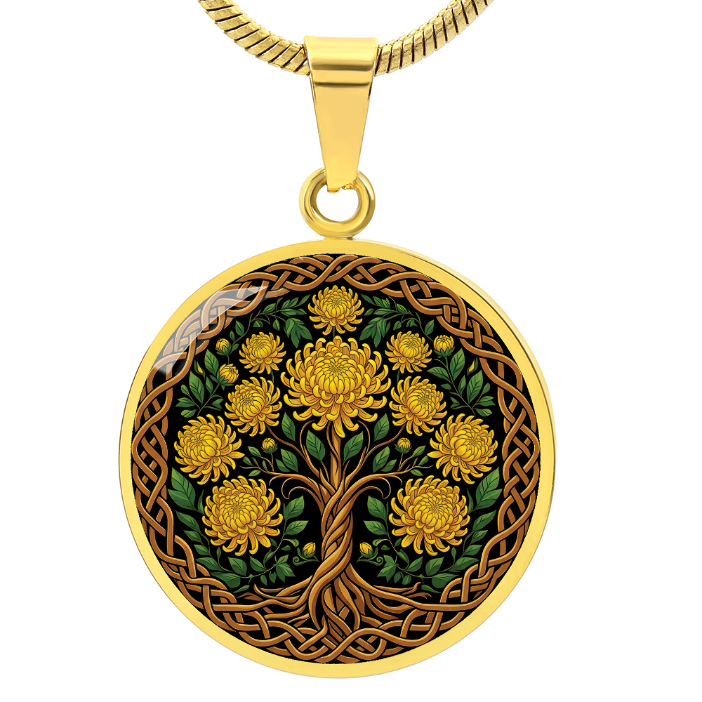 Celtic Tree of Life Pendant Necklace - Chrysanthemum November Birth Flower Jewelry