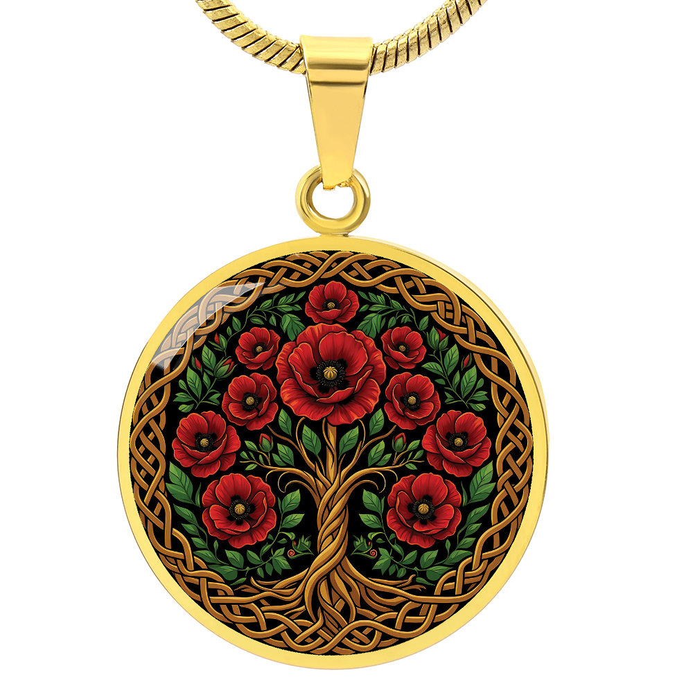 Celtic Tree of Life Pendant Necklace - Poppy August Birth Flower Jewelry