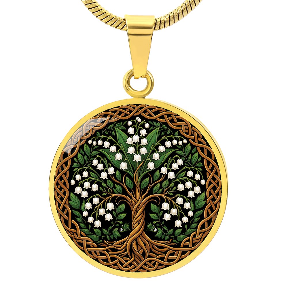 Celtic Tree of Life Pendant Necklace - Lily of the Valley May Birth Flower Jewelry