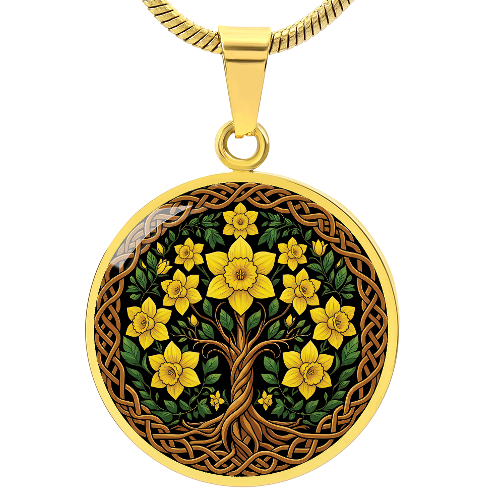 Celtic Tree of Life Pendant Necklace - Daffodil March Birth Flower Jewelry
