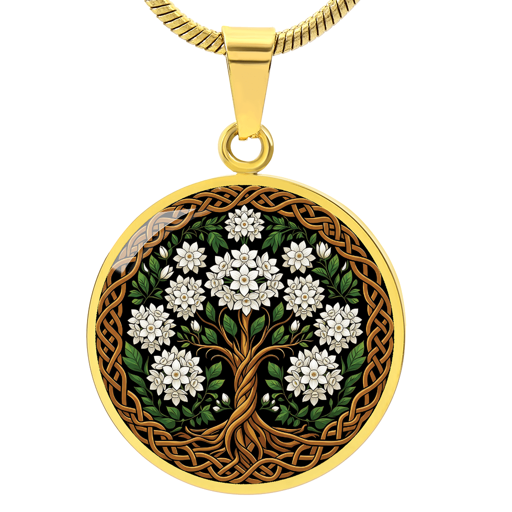 Celtic Tree of Life Pendant Necklace - Narcissus December Birth Flower Jewelry