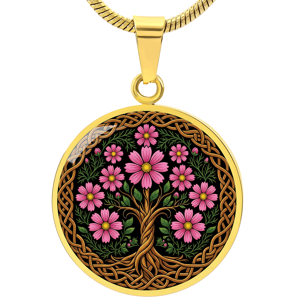 Celtic Tree of Life Pendant Necklace - Cosmos October Birth Flower Jewelry