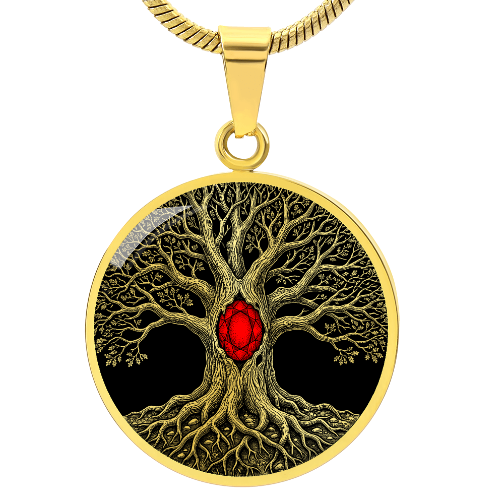 Tree of Life Necklace - Red Birthstone Design