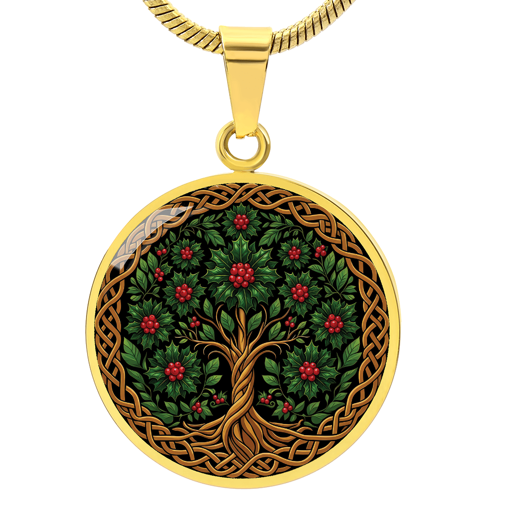 Celtic Tree of Life Pendant Necklace - Holly December Birth Flower Jewelry