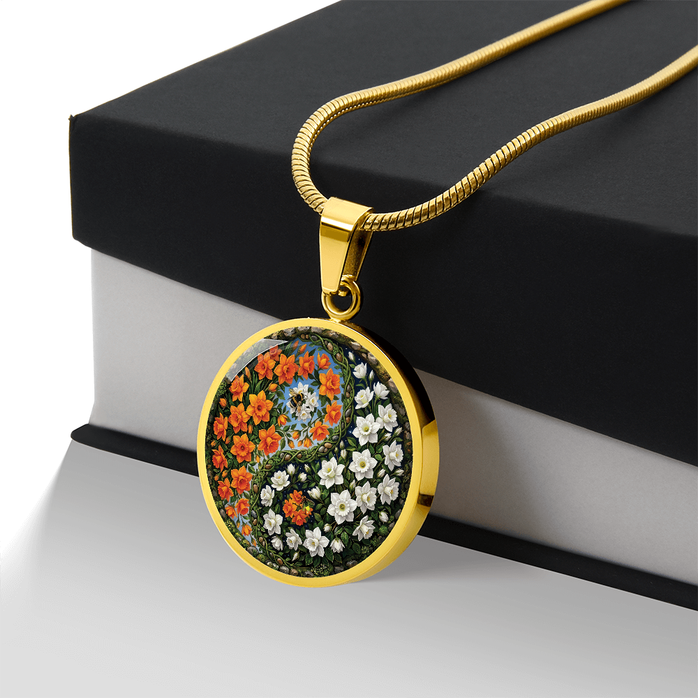 Daffodil Yin Yang Necklace - March Birth Month Flower Pendant Jewelry