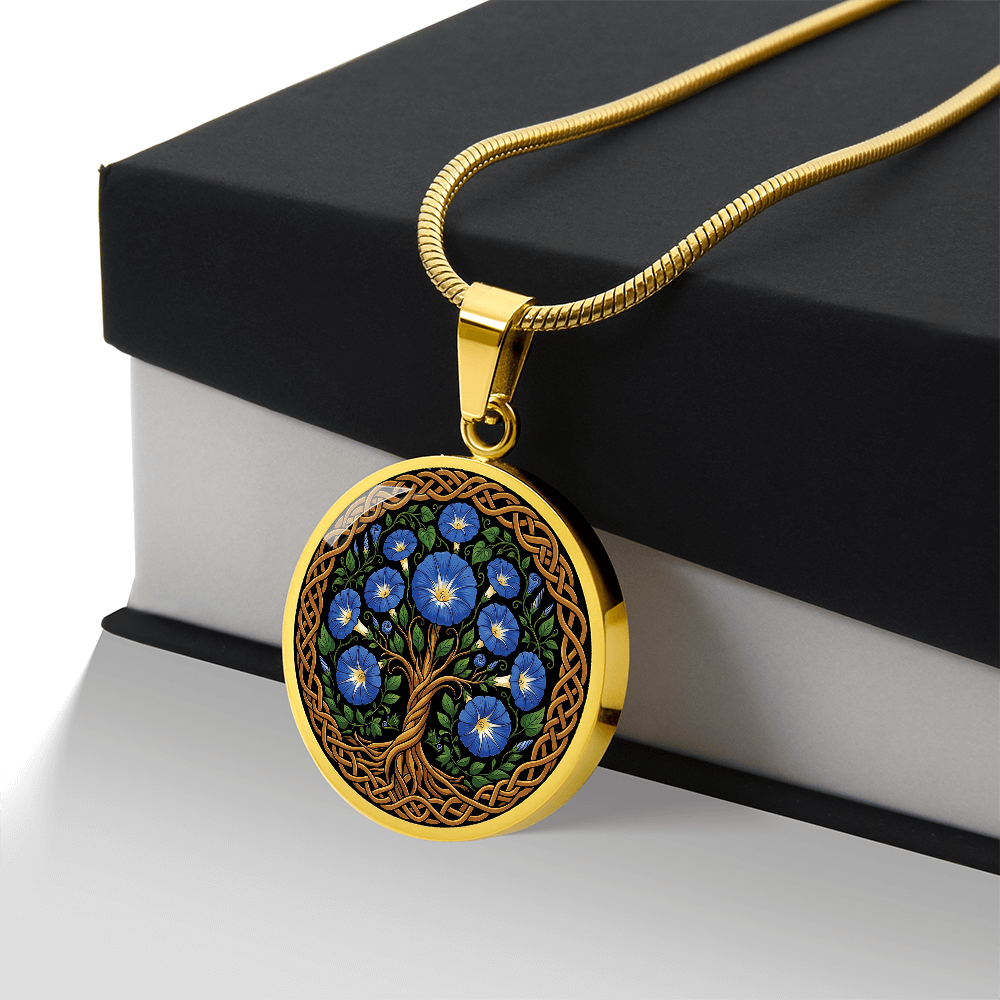 Celtic Tree of Life Pendant Necklace - Morning Glory September Birth Flower Jewelry