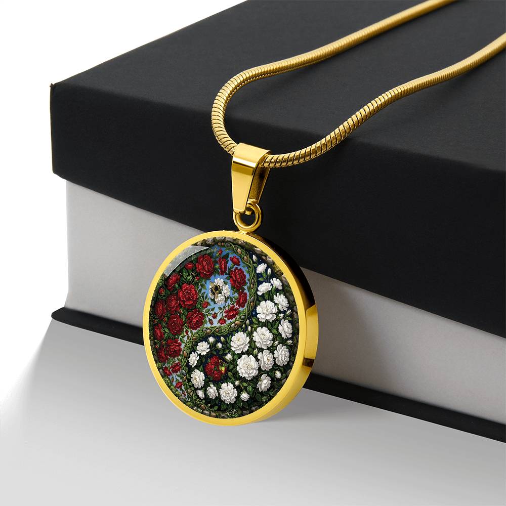 Carnation Yin Yang Necklace - January Birth Month Flower Pendant Jewelry