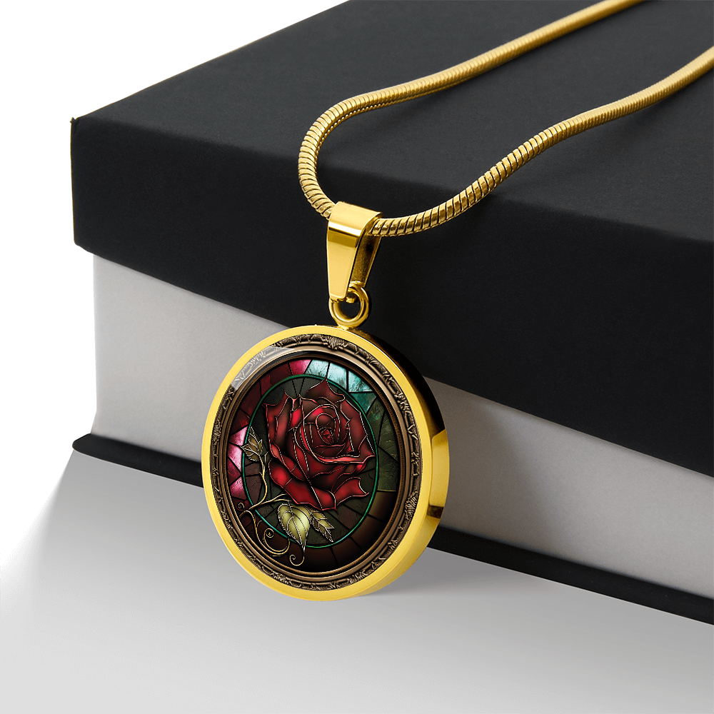 Red Rose Necklace - June Birth Flower Pendant Jewelry