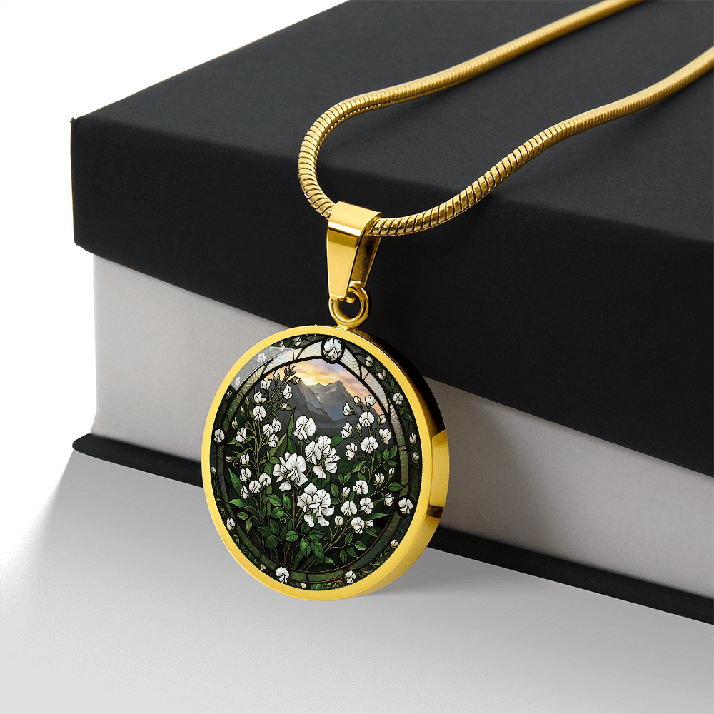 White Sweet Pea Necklace - April Birth Flower Pendant Jewelry