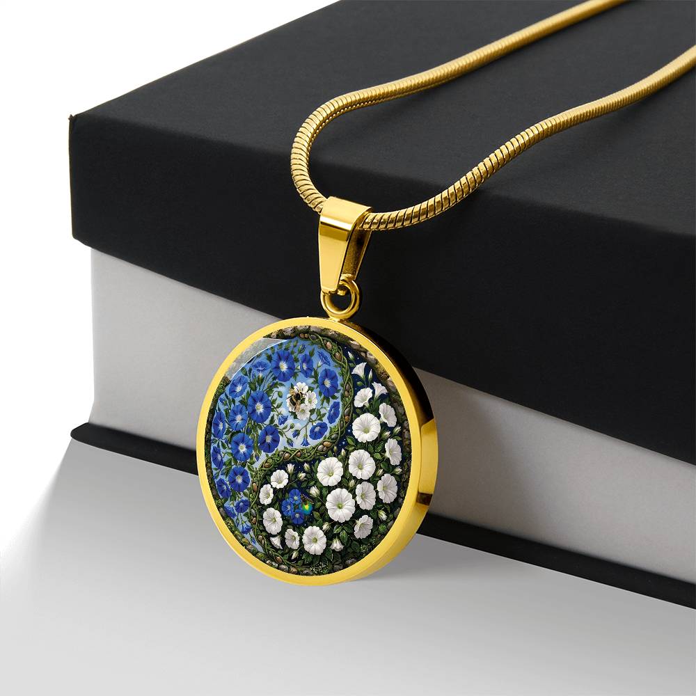 Morning Glory Yin Yang Necklace - September Birth Month Flower Pendant Jewelry