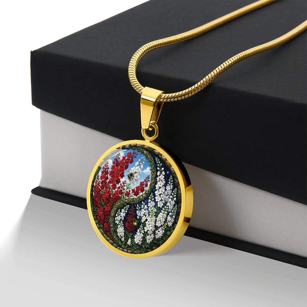 Larkspur Yin Yang Necklace - July Birth Month Flower Pendant Jewelry