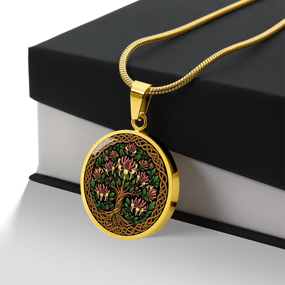 Celtic Tree of Life Pendant Necklace - Honeysuckle June Birth Flower Jewelry