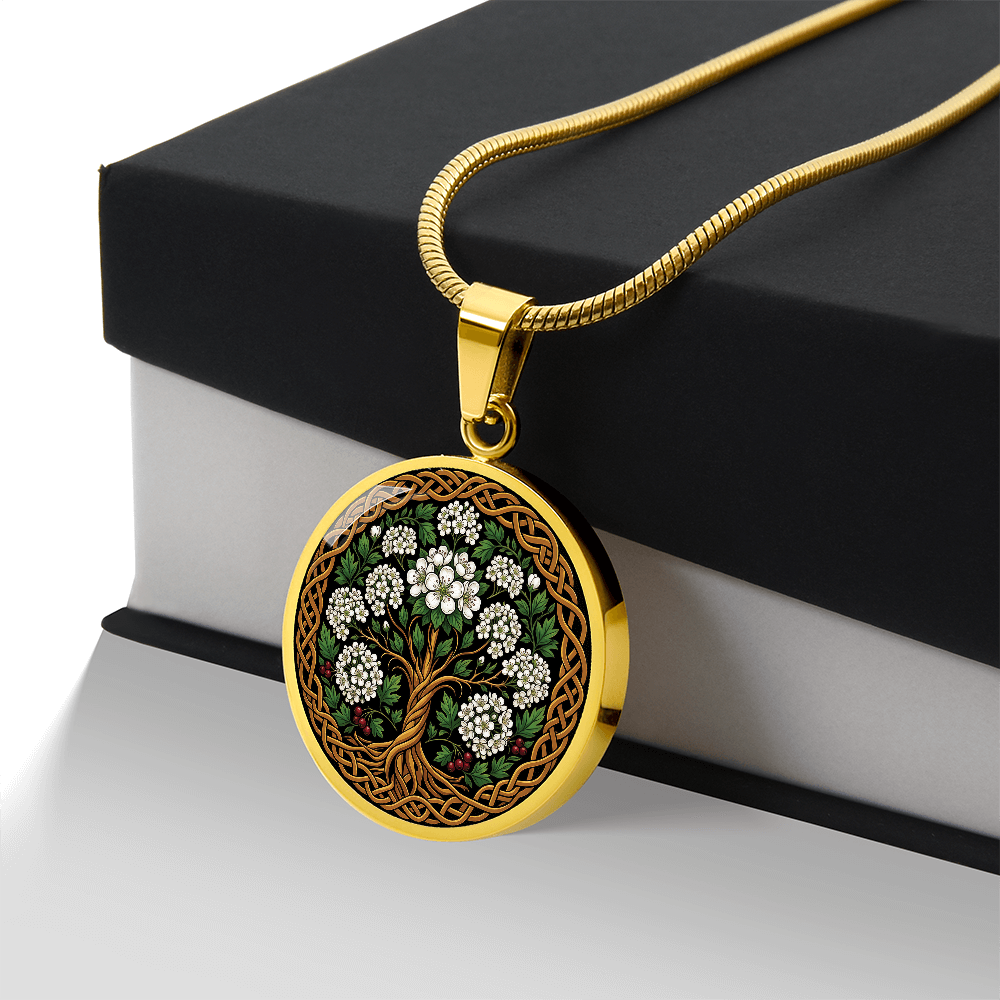 Celtic Tree of Life Pendant Necklace - Hawthorn May Birth Flower Jewelry
