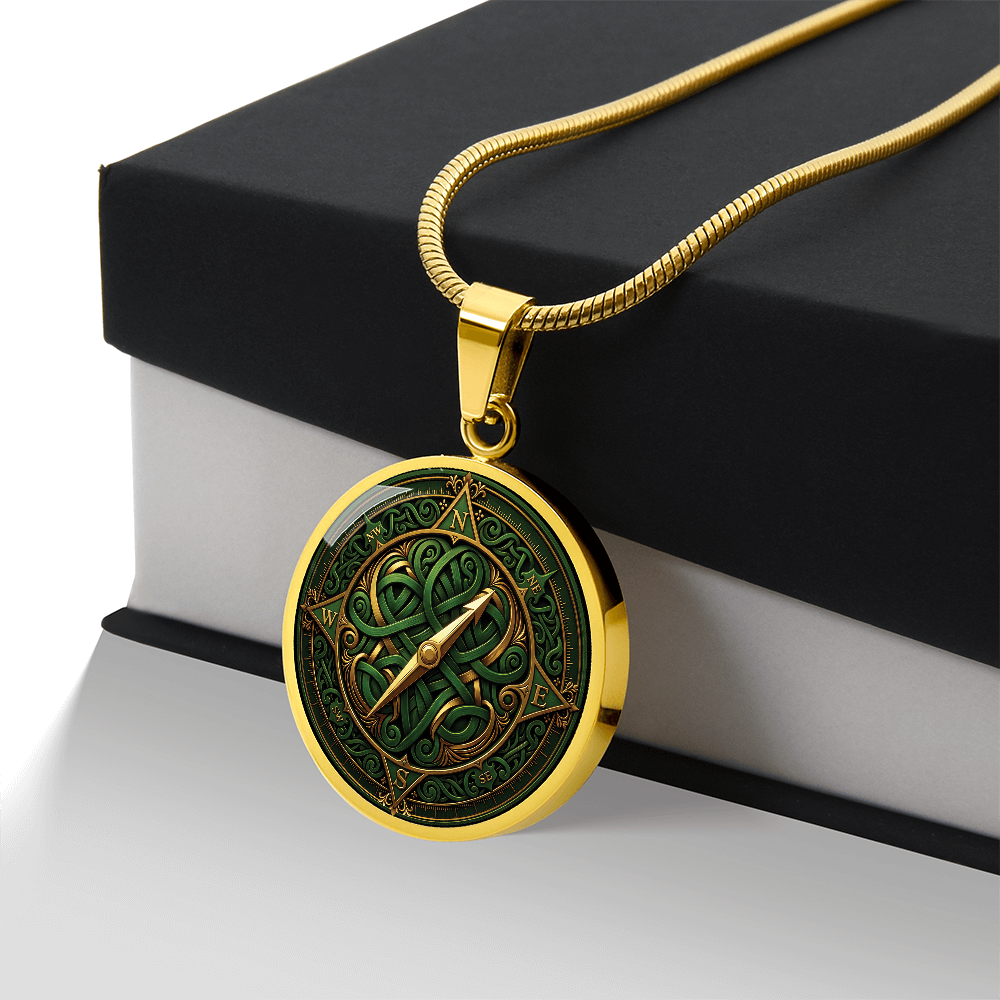 Compass Rose Necklace - Green Celtic Pendant Jewelry