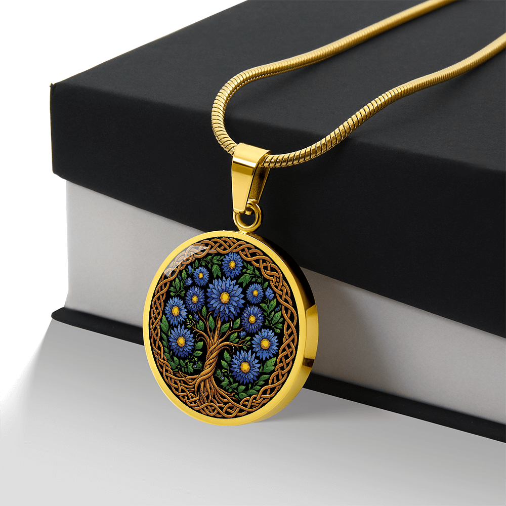 Celtic Tree of Life Pendant Necklace - Aster September Birth Flower Jewelry